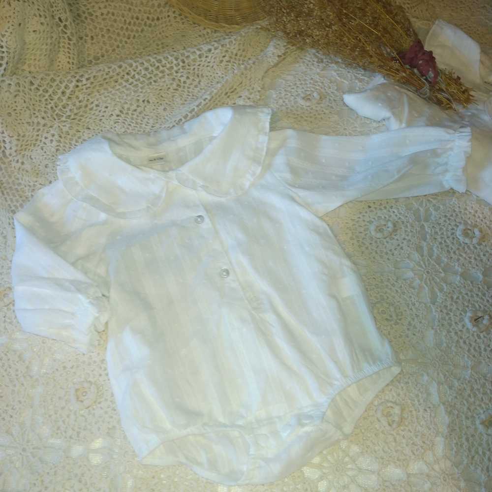 Classic White Kids Romper with Collar